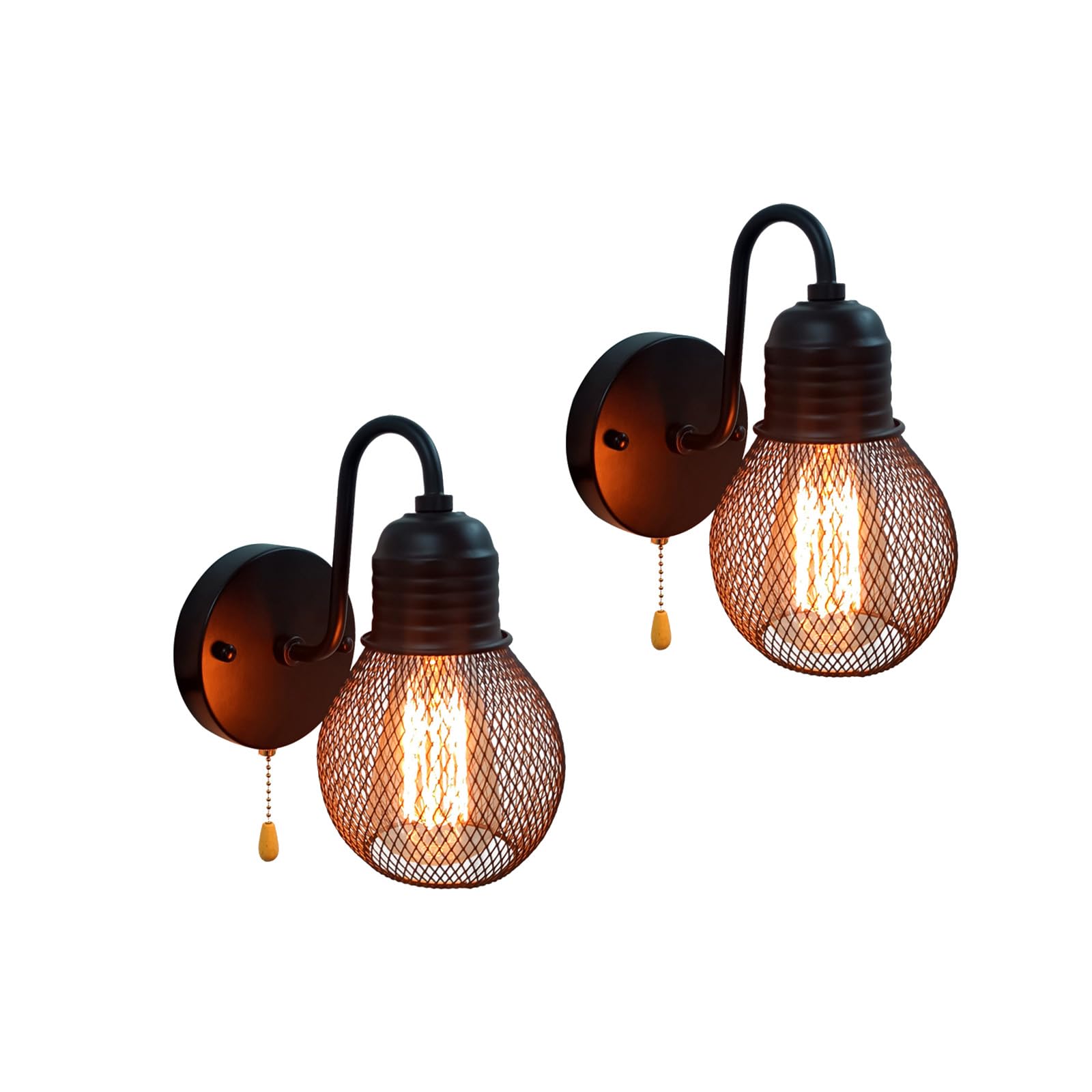 Aplique de pared vintage E27 industrial negro con tirador de cadena para sala de estar y salón 7