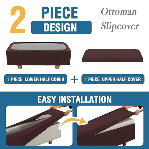 Miniatura 3 de H.VERSAILTEX Funda elástica para otomana, estilo de 2 piezas, plegable, protector de muebles, fundas otomanas rectangulares con parte inferior