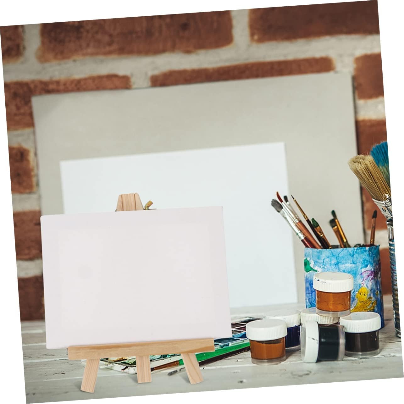 Set 4 Cavalletti Legno Per Mini Tele 15x20cm - Supporti Tavolo Per Dipinti E Decorazioni