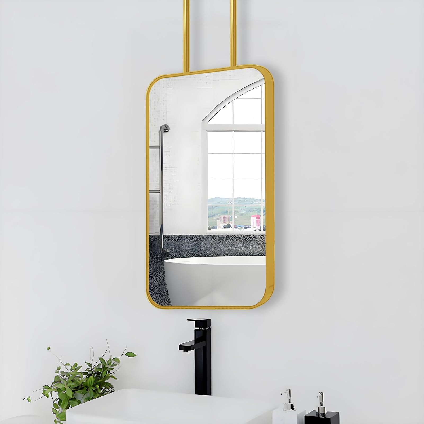 FGXHHS Bathroom Modern Simple Decorative Mirrors, Wall-Mounted Rectangular Ceiling Hanging Mirror Gold Shaving HD Mirror(50cmx60cm)