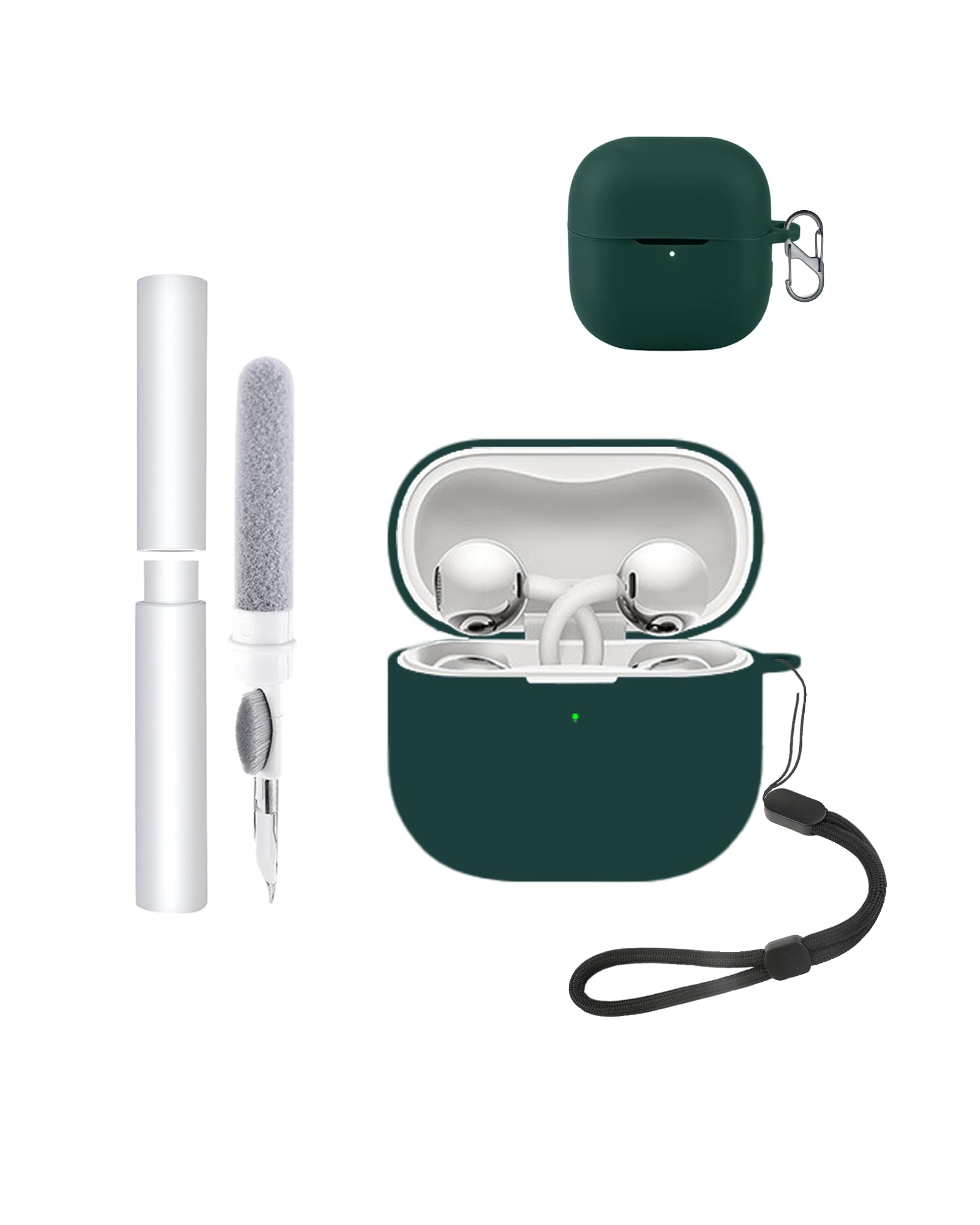 Case for Huawei FreeClip 2 Earbuds,toergy Shockproof,Waterproof,Soft and Slim Silicone Cover with Lanyard & Keychain & Cleaner kit,Green