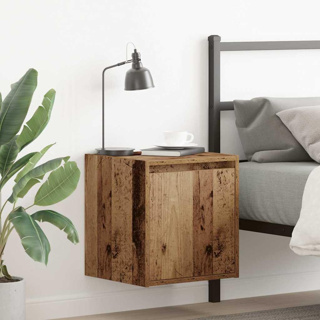 Comodino sospeso con spazio di archiviazione, comodino da parete per camera da letto, risparmio di spazio per il montaggio a parete, parete moderna in legno effetto legno anticato, parete con
