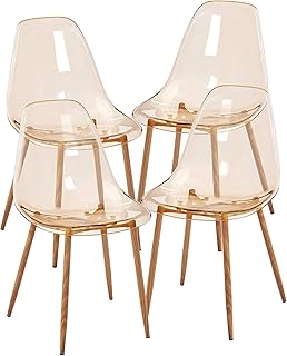 GreenForest Juego de 4 sillas de acrílico fantasma, sillas de comedor con asiento de cristal, sillas de salón modernas de ...