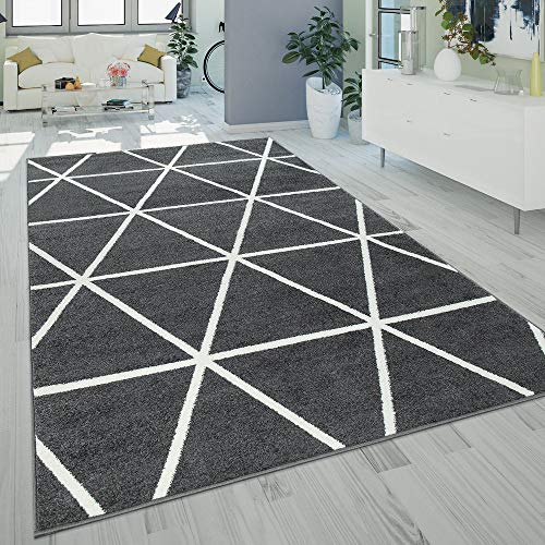 Paco Home Alfombra Salón Pelo Corto Moderna Diseño Geométrico Motivo Rombos Antracita, tamaño:60x100 cm