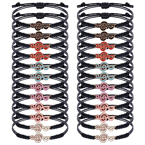 24 pulseras de abalorios musicales para niñas y mujeres, notas musicales, inspiradoras, ajustables, de cuerda trenzada negra, para recuerdos de fiesta de música, regalos de agradecimiento