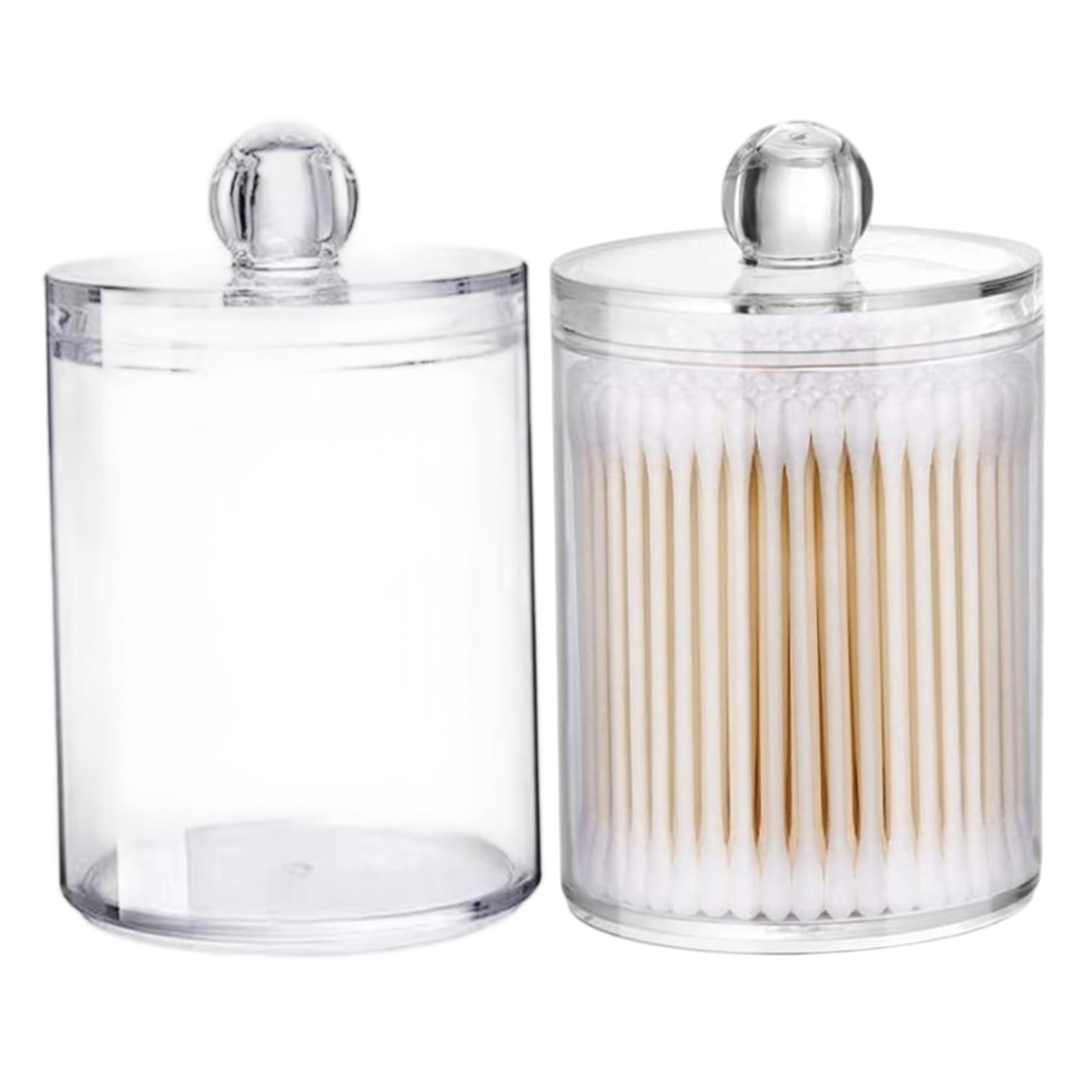 Acrylic Q-tip Dispenser with Dustproof Lid 2Pcs Clear Cotton Swab Holder for Bathroom Countertop Organization