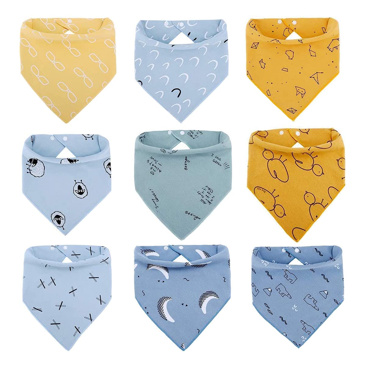 QUEAMBLERBaby Bandana Bibs For Drooling Teething Feeding Super Absorbent 100% Organic Cotton For Boys and Girls (9 Pieces)