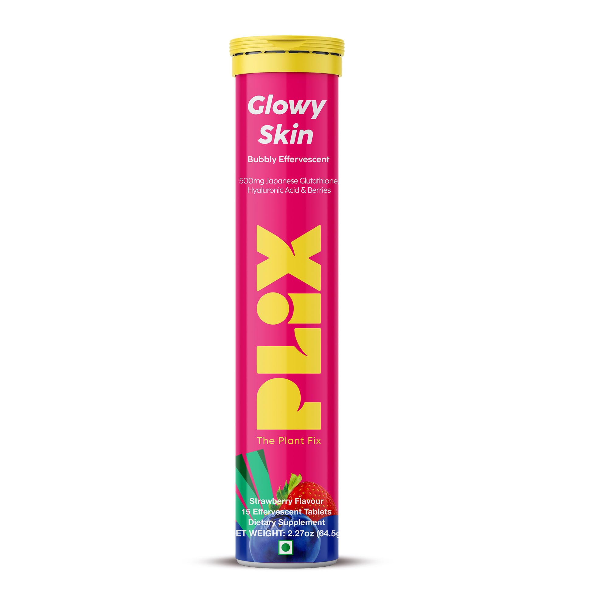 PLIX - THE PLANT FIX Glutathione Tablets With Vitamin C For Clear And Youthful Skin (Pack Of 1, Strawberry) | 15 Collagen Supplements |500mg L-Glutathione, Vegan Vitamin E And Hyaluronic Acid