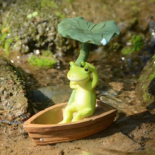Gemmia Miniature Fairy Garden Frog Statues- Mini Boating Frog Figurine #TOP6