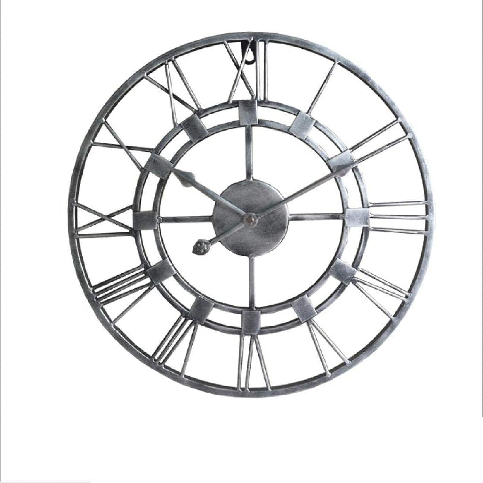 MYUYEE Large Outdoor Garden Wall Clock Big Roman Numerals Giant Open FA Metal Vintage Silver Wall clock-16 inch/40cm Beautiful snery