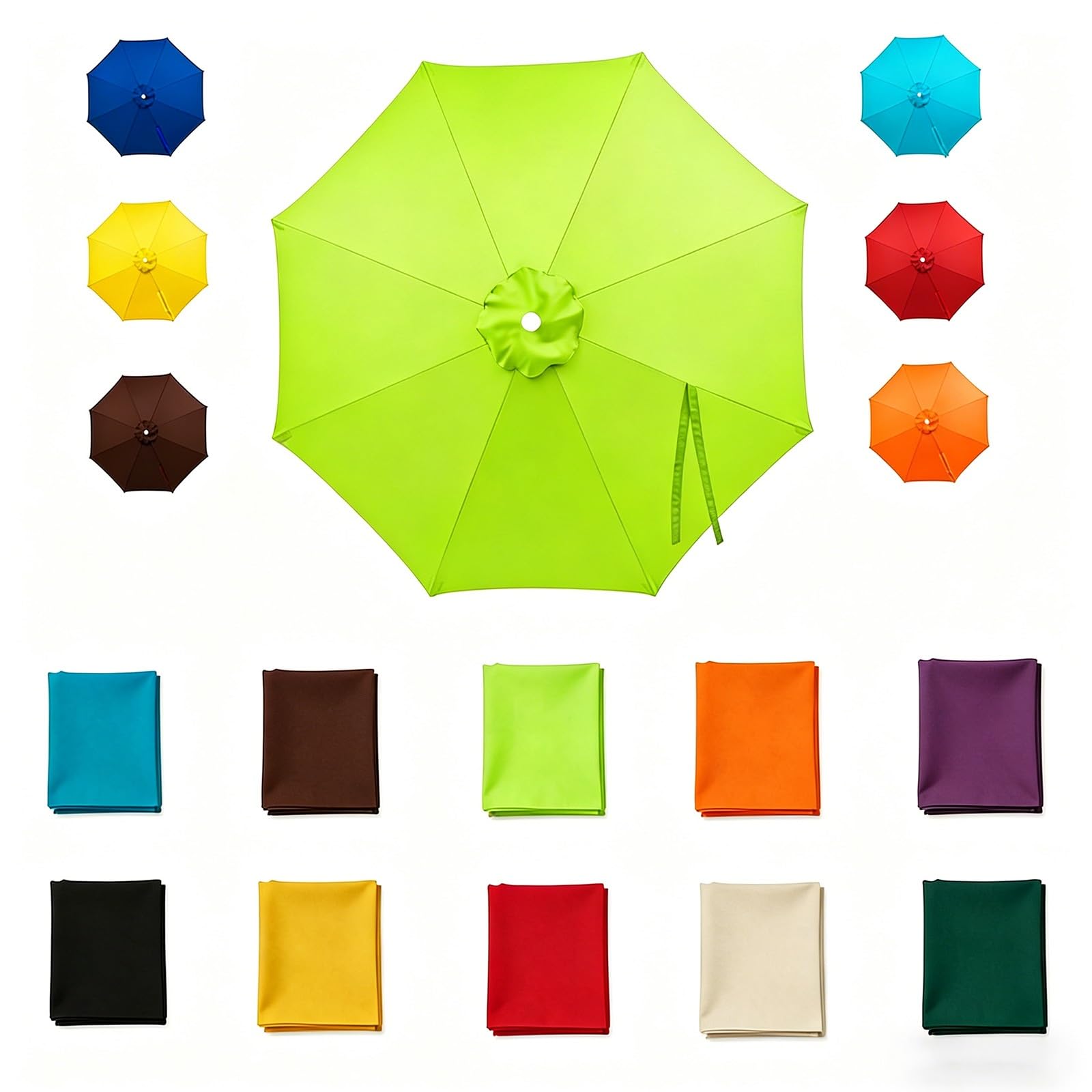 Garden parasol replacement canopy 6 Ribs/8 Ribs 6.5Ft 7.5FT 9FT 11FT 13FT Waterproof UV Protective Outdoor Sunshade Cover for Garden Deck Backyard Pool (Canopy Only) Light green 3.5m/11.5FT-8Ribs
