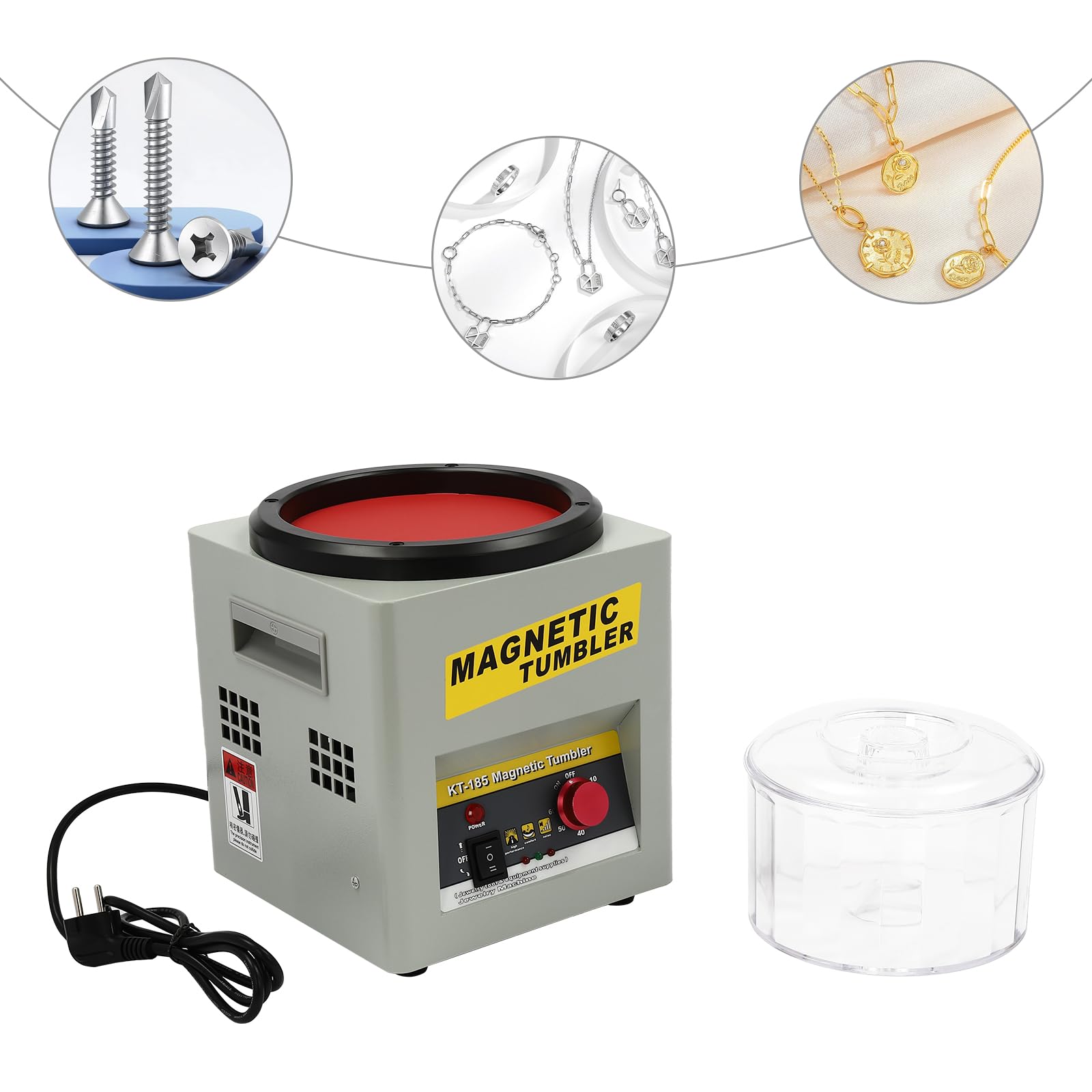 Pulidora magnética de rodillo, máquina de acabado magnético reversible, pulidora de joyas con control de tiempo, adecuada para talleres y pequeños proyectos de joyería