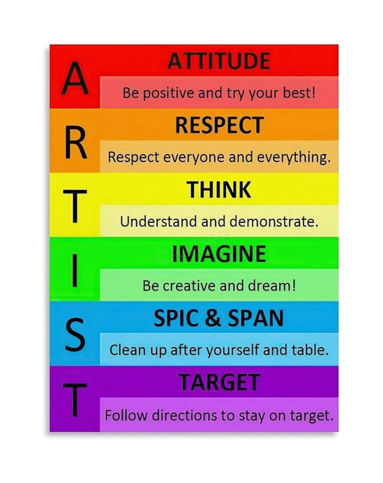 MQXFCZUX Art Teacher Gift Inspirational Art Room Rules Poster Motivational Wall-Art for Classroom Studio Bedroom Office Decor(Framed,16x24inch(40x60cm))