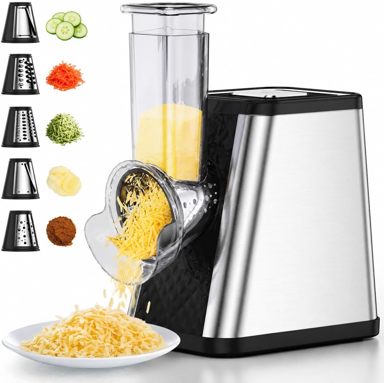 Electric Cheese Grater for Block Cheese, Salad, Pizza & Pasta