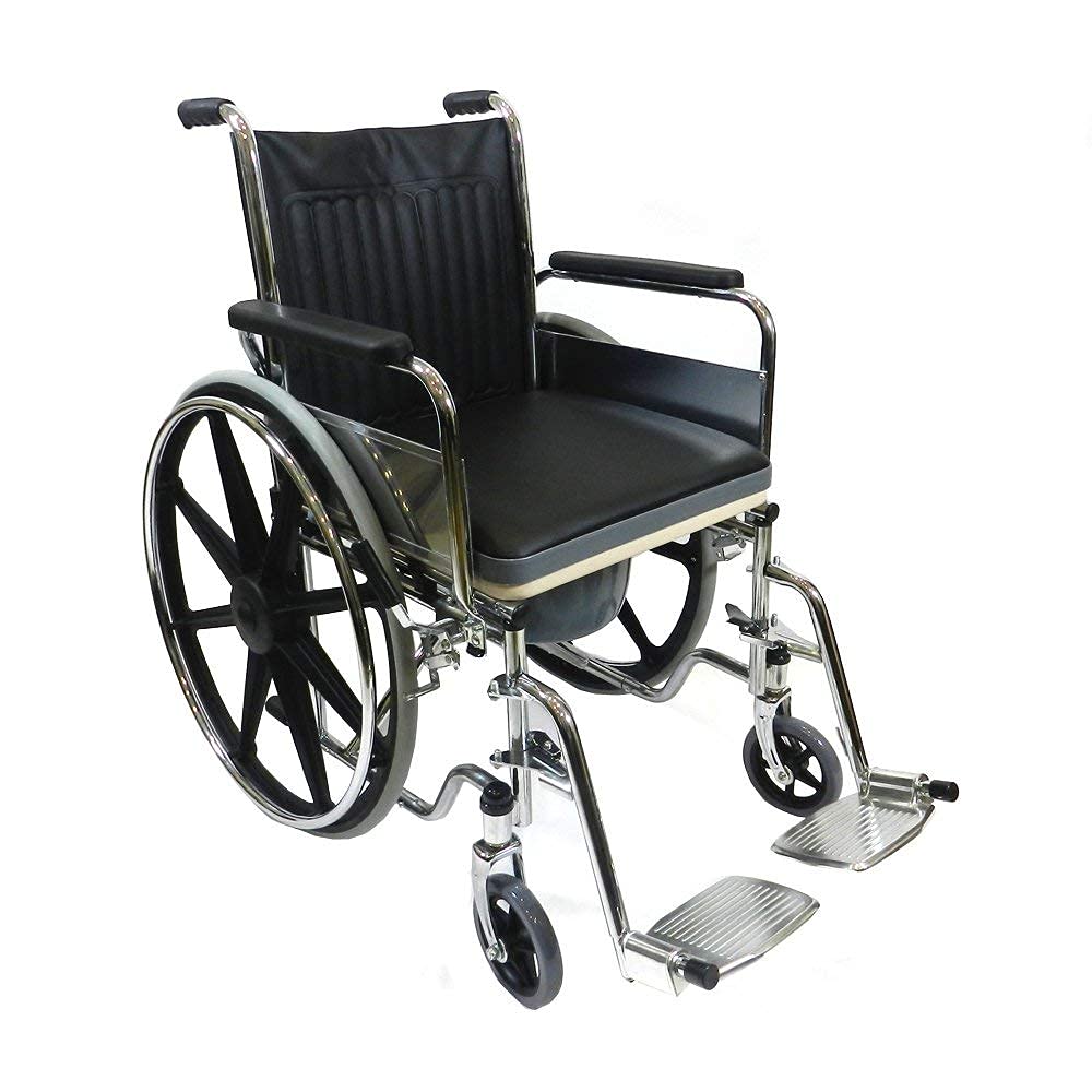 Buy VMS Careline Deluxe Double Rexine Mag Wheel Foldable Commode Wheelchair with Safety Belt