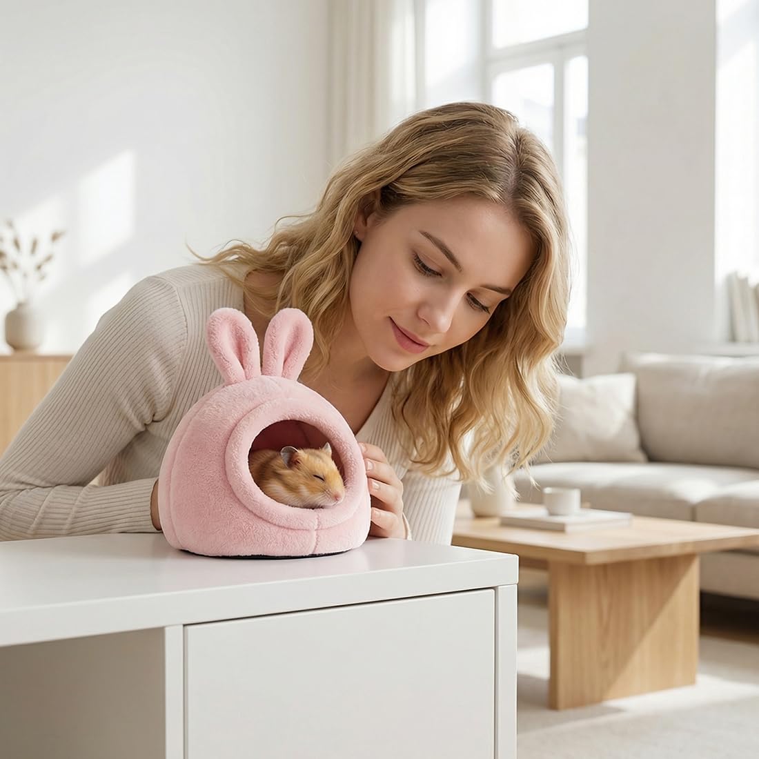 Set di 2 Letti per Animali Domestici per Porcellini d'India, Cincillà, Ricci – Confortevoli, Stampati con Cartoni, per Dormire, Inverno, Interno (Rosa e Blu)