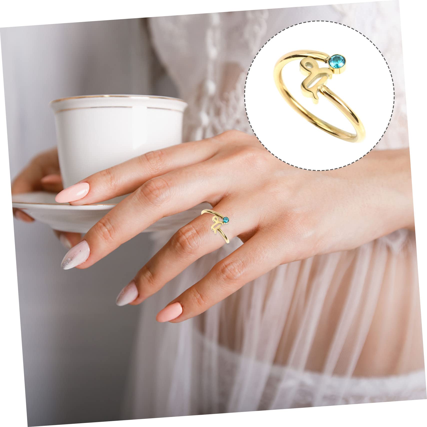 Mipcase Anillo Abierto Ajustable del Zodiaco Escorpio Circonita Dorado | Acero Inoxidable y Zircon, 1 Pieza, Uso Diario y Noche, para Mujer y Niña