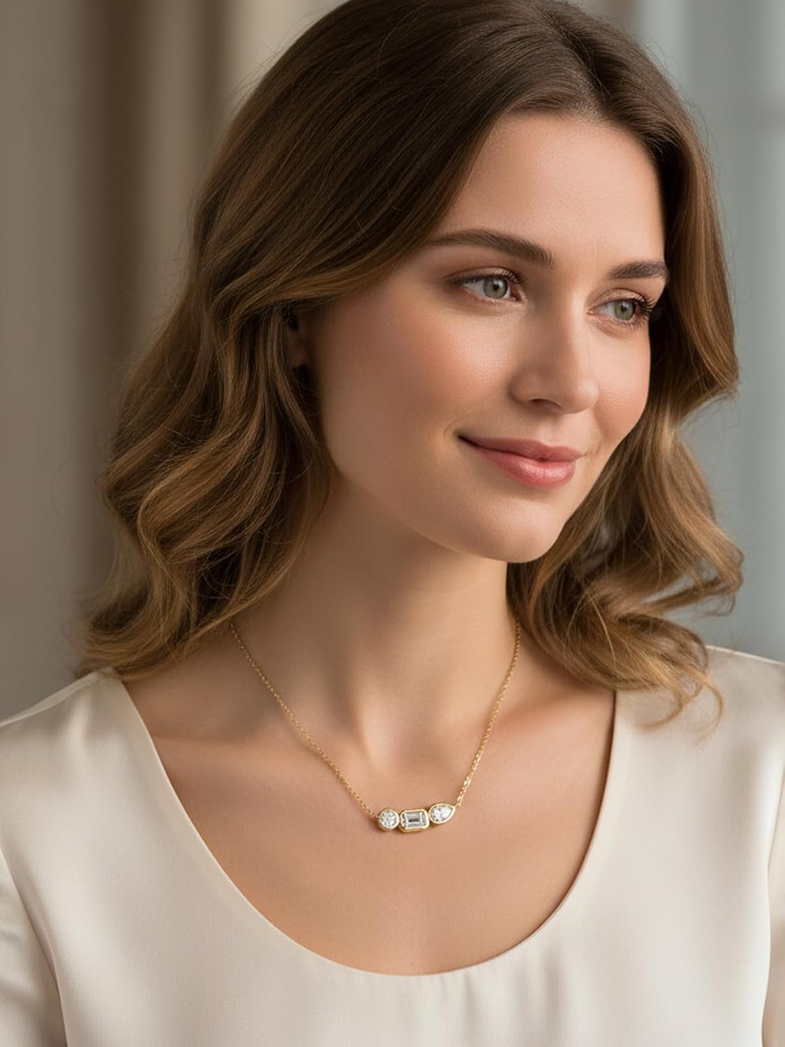 CYW Moissanite/Ruby/Sapphire/Emerald Dainty Pendant Necklace for Women, Novelty Design, Really Authentic Solid 925 Sterling Silver, 16"/18"/20" Adjustable, Birthday Anniversary Valentines Gift