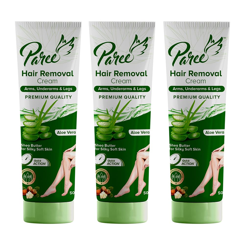 Paree Hair Removal Cream for Women | Enriched Natural Aloe Vera Extract & Shea Butter | Suitable for Legs, Arms, & Underarms | Non Toxic | Pack of 3 (50g)-image-32