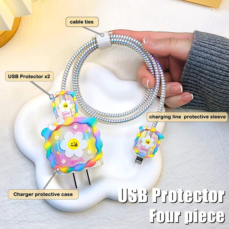 Image of Iphone Charger Case,Accessories,Protective Case for 18W 20W iPhone 14 13 12 11 Pro Max Fast Charging Cable Adapter Charger, Cute Lightning Data Cable Case for iPhone Charger,( DESIGNER SUNFLOWER)