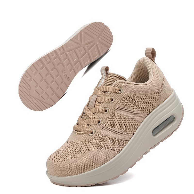 Image of Womens Platform Wide Walking Shoes Breathable Sneakers with Air Cushion Sole for Women, Lace-Up Width Shoe for Travel