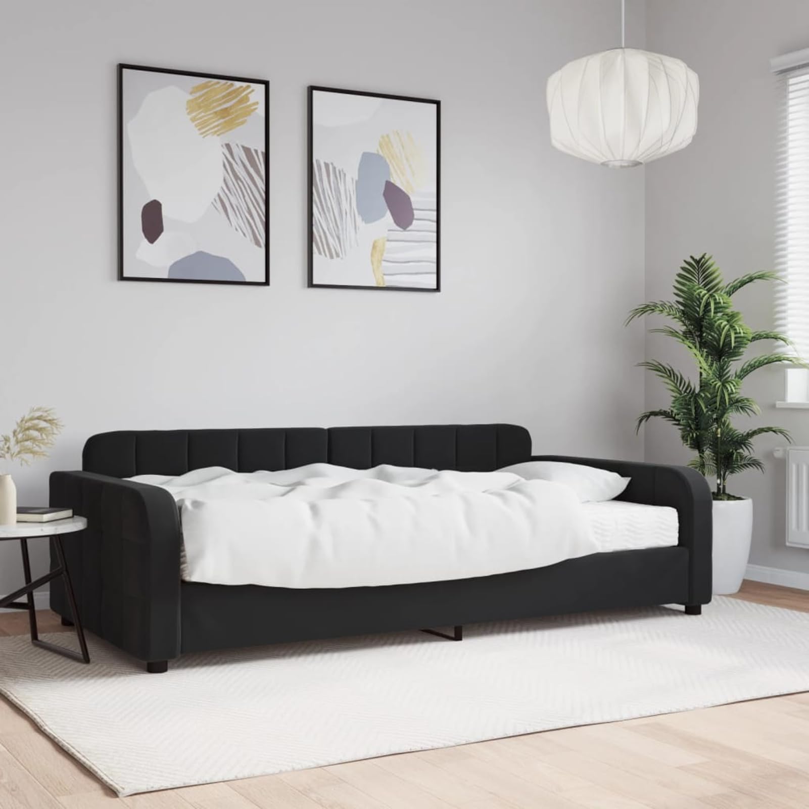 ATOMSTACK MAKER Łóżko dzienne Con Colchón Integrado 100 x 200 cm, sofa Cama 2-en-1 Negro de Terciopelo, Estructura de Madera y Metal, Ideal para Dormitorio o Salón, Incluye Colchón de Espuma 17 cm
