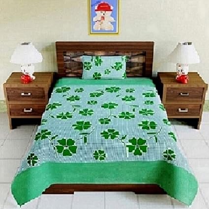 Cotton Villas 3D Printed Microfiber for Single bedsheet for Single Bed Green Fruty with 1 Pillow Cover Microfiber and Cotton Mix Color White (88 X 60 inch )