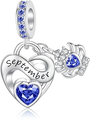 Birthstone Charm 925 Sterling Silver Charms fits Bracelets and Necklace Pendant Bead Happy Birthday Charms Jewelry Present for Women Family Friends