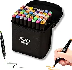 Estojo 48 Cores Caneta Ponta Dupla Touch Marcador Permanente, Canetinha Duas Pontas para Colorir Pintar Desenho Lettering Profissional e Escolar