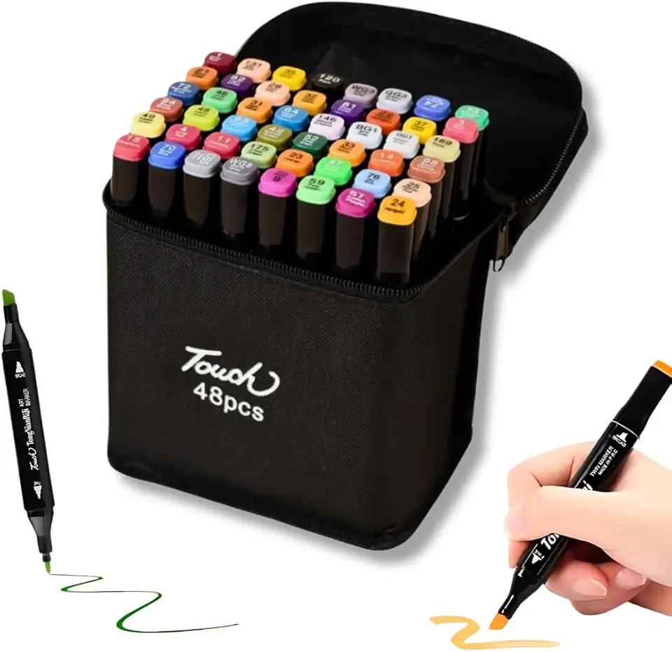 Estojo 48 Cores Caneta Ponta Dupla Touch Marcador Permanente, Canetinha Duas Pontas para Colorir Pintar Desenho Lettering Profissional e Escolar
