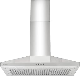36 Inch Wall Mount Range Hood| 700 CFM Stainless Steel Kitchen Vent Hood| Ducted/Ductless Convertible| 3-Speed Push Button Control| Dishwasher-Safe Filters| LED Strip Light