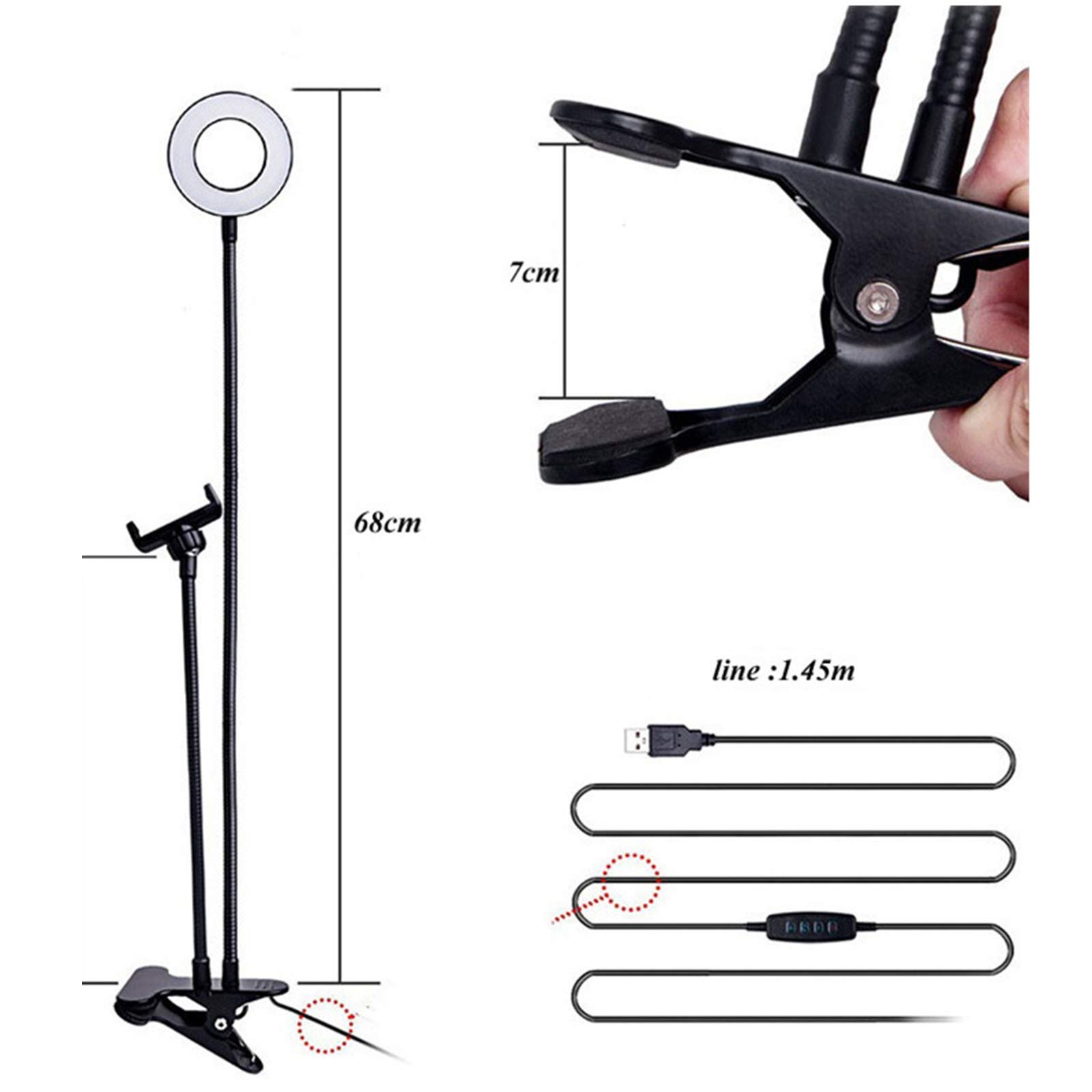 Luce ad Anello LED Ring Light, Lampada Anulare Regolabile 21" Clip per Telefono Flessibile a Collo di Cigno, 3 modalità Colore per Youtube,Trucco, TIK Tok, Fotografia