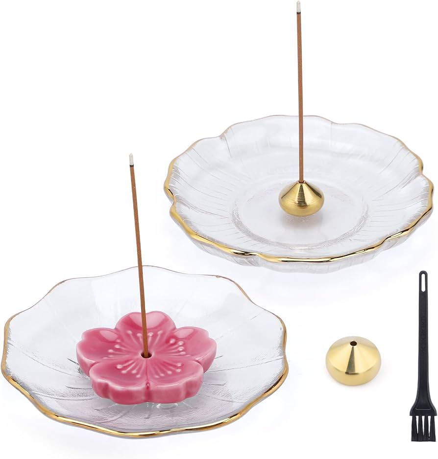 Amazon｜Segarty お香立て 蓮の花香皿 ガラス製 桜ホルダーと水滴真鍮