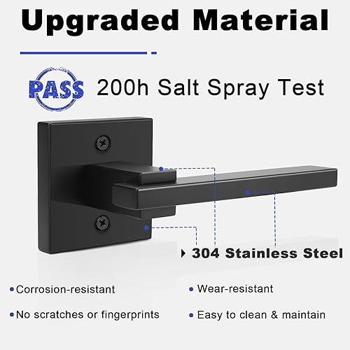 Miniatura 3 de Orger Paquete de 5 manijas de puerta negras para puerta interior sin giro, manija simulada cuadrada para armario, despensa, manijas de puerta de un