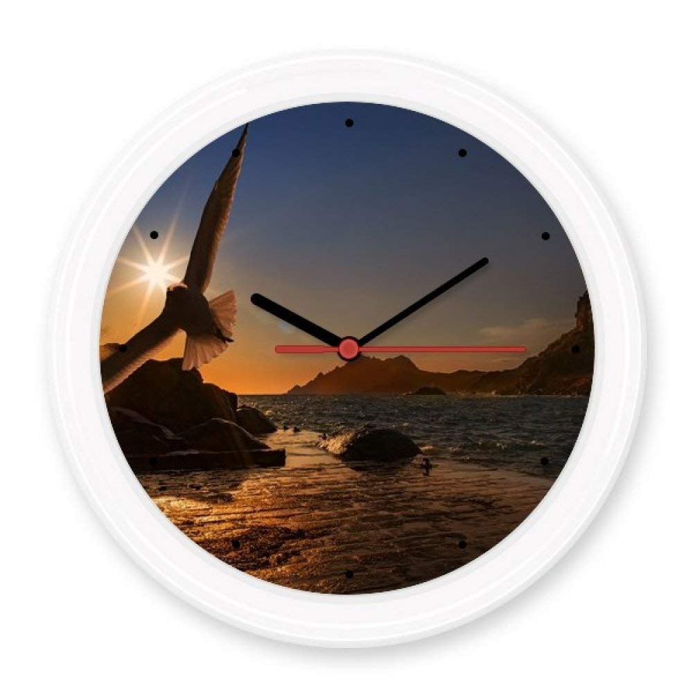 Horloge murale ronde océan et aigle silencieuse pour salon