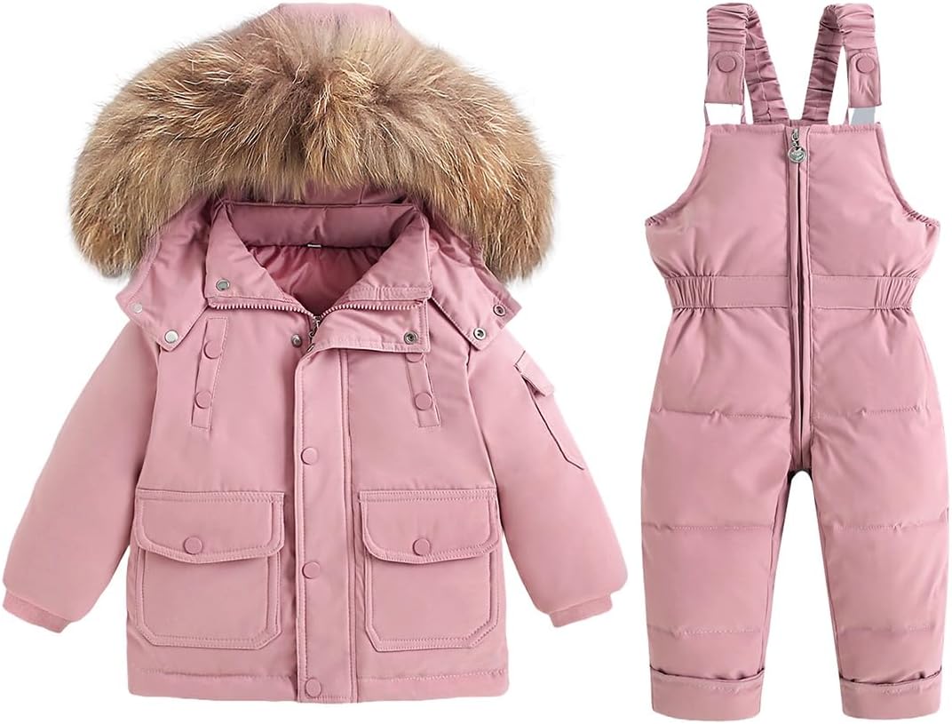 Kids 2-Piece Snowsuit Ski Suits Boys Puffer Down Girls Jacket Snow Bib Pants