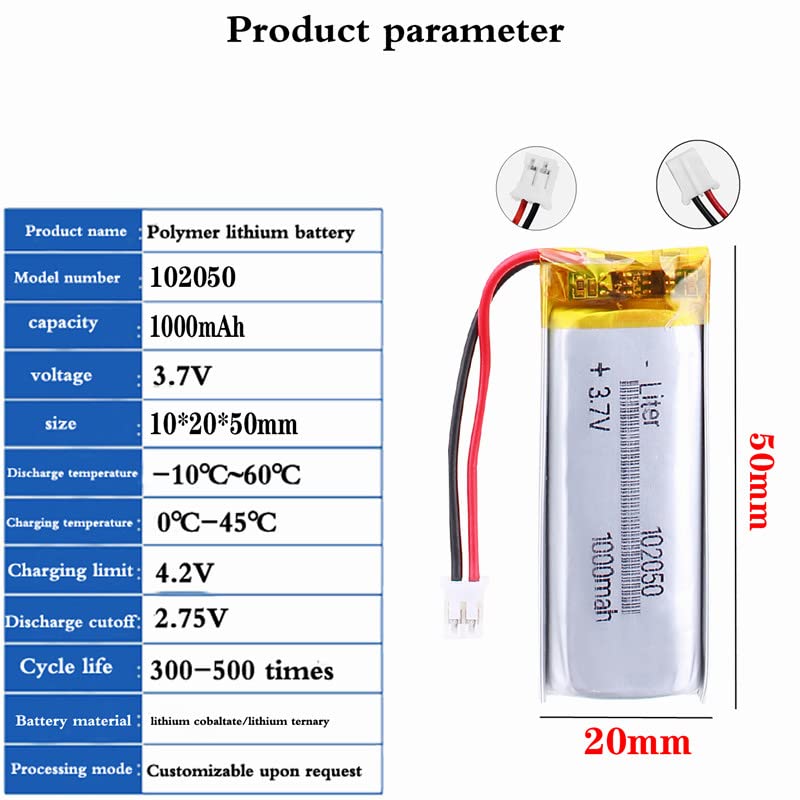 Amazon.com: 3.7V 102050 1000mAh Lithium Polymer ion Battery