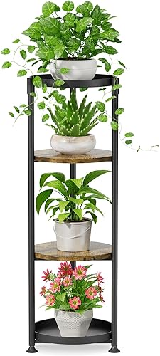 Miniatura 16 de iDavosic.ly Soporte de esquina de 2 niveles para plantas de interior, estante vertical alto de metal resistente para macetas al aire libre para Negro