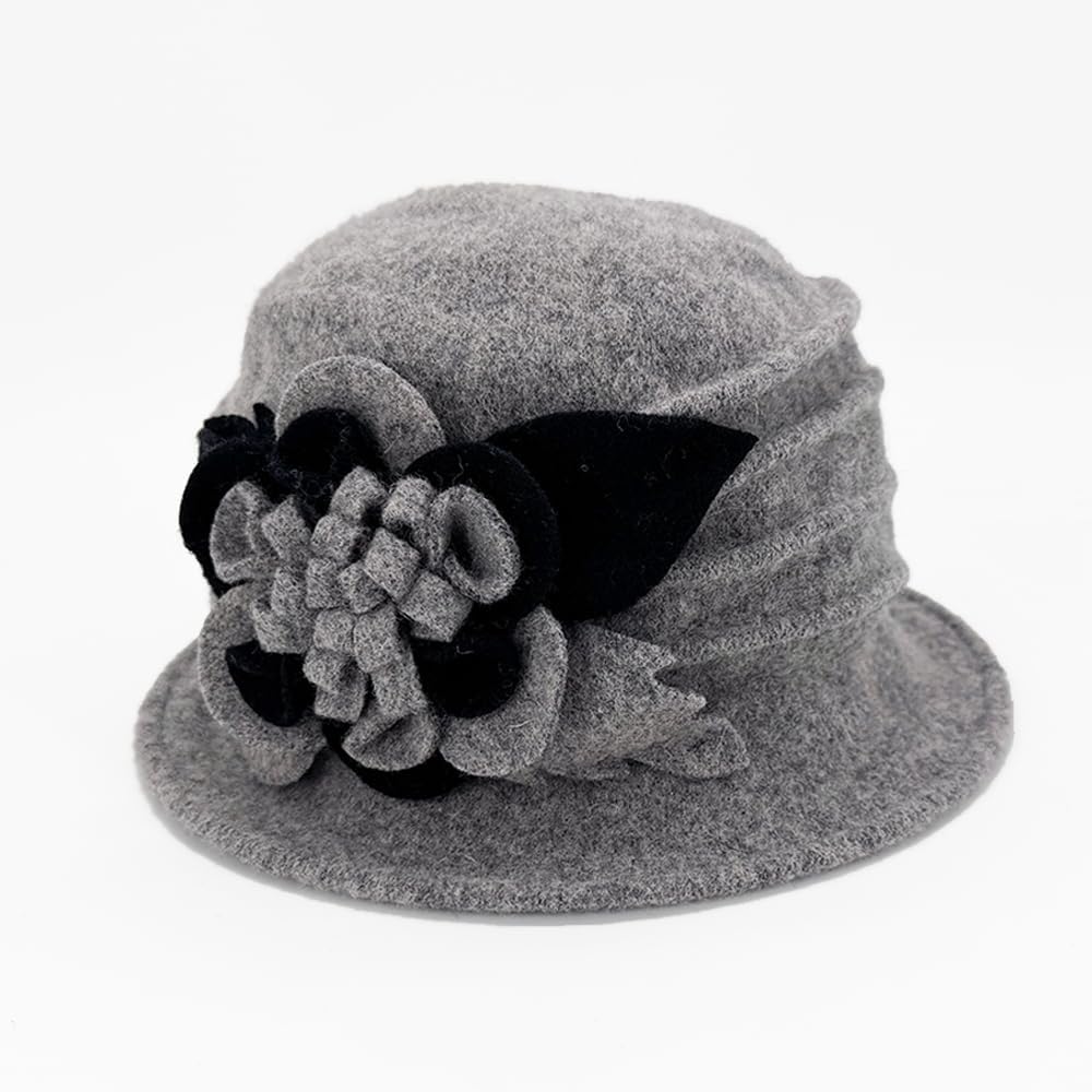 YING LAN Women Beret Hat Cloche Bucket Hat Vintage Floral Wool Classic Winter Hat 1920s - Image 3