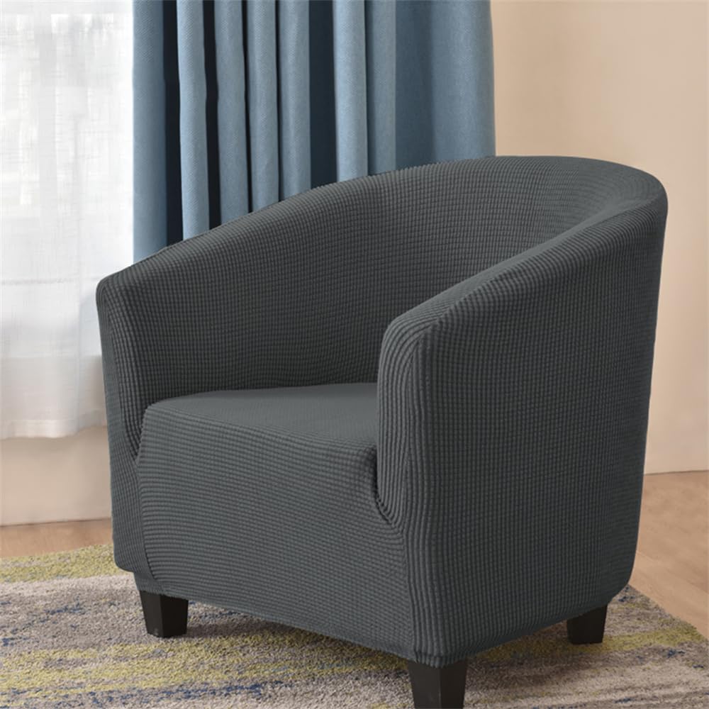 WJHDWYD Convertible Chesterfield Armchair Cover Stretch Jacquard Solid Color 1 Seater Armchair Cover Lounge Club Armchair Cover, Easy to Install and Wash(Gris Foncé)