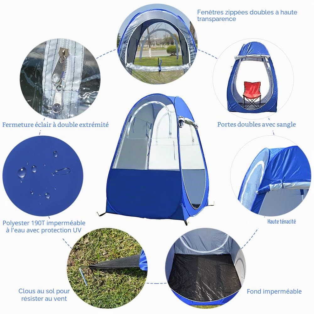 Tente de Pêche Portable Pop Up - Protection UV, Instantanée Automatique, Ombrage de Pluie, Fenêtres et Portes des Deux Côtés pour Camping en Plein Air