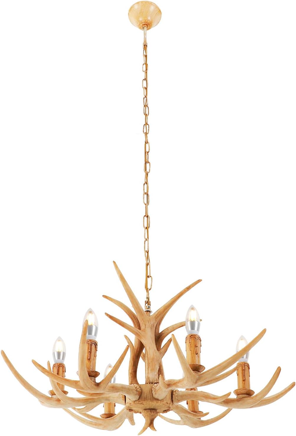 Antler Chandelier Vintage Ceiling Light 6-Light E12 Base Hand-Colored Forest-Style Fixture for Bedroom, Living Room, Bar, Farmhouse (Bulbs Not Included)