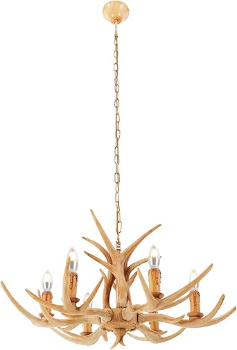 PERFERATE Antlers Chandelier with 6 Lights Rustic Farmhouse Deer Horn Chandelier Fixture Resin Antler Ceiling Lamp Fixture for Living Room, Bedroom, Dining Room, Kitchen, Foyer