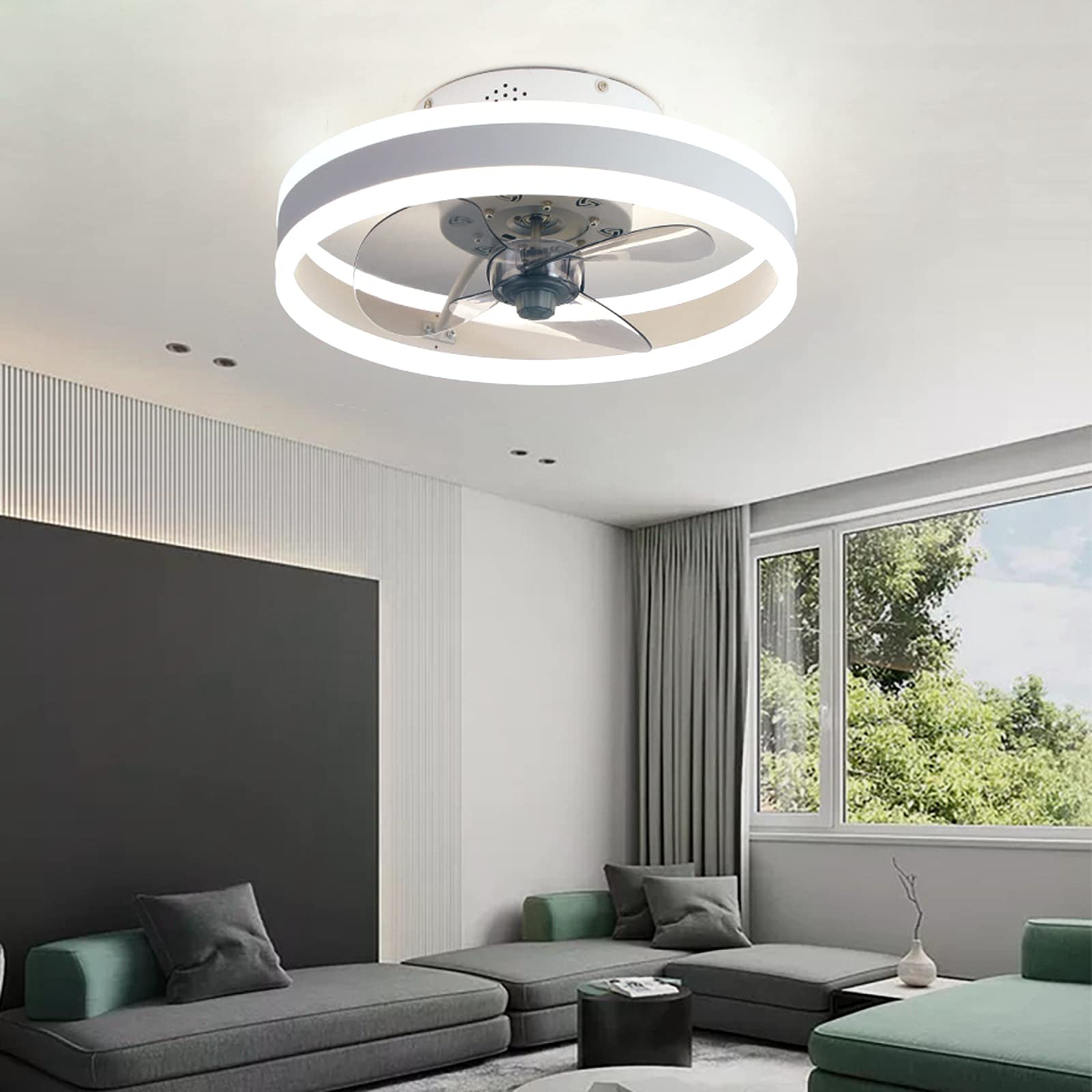 Ventilatore da soffitto reversibile con luci Ventilatore da soffitto moderno a led con telecomando Plafoniere ad anello per soggiorno Camera da letto Lampadari da salotto Fan Lampada da soffitto (bi