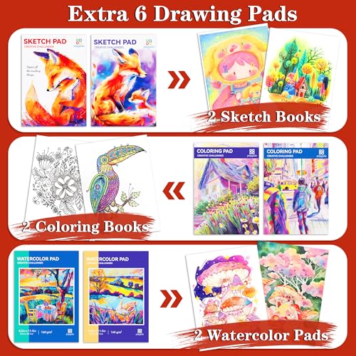 POPYOLA Art Supplies, 269 Piece Deluxe Art Set with 6 Drawing Pads, Watercolor Paints, Crayons, Colored Pencils Set in Wooden Case, Creative Gifts for Artists Adults Kids - Thumbnail 3