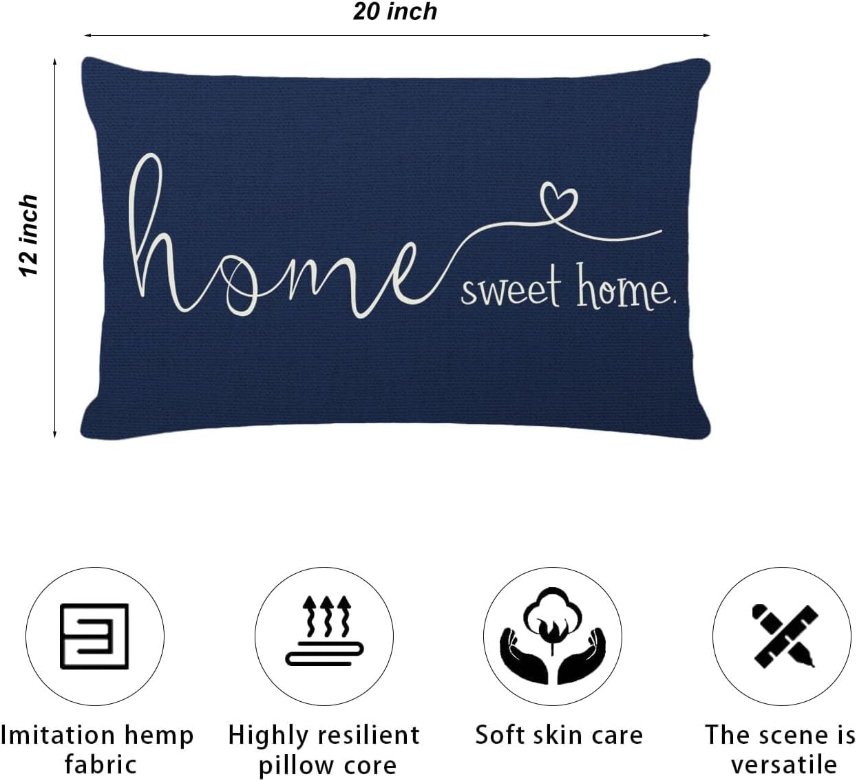 MFGNEH Home Sweet Home Quotes Farmhouse Pillow Covers 12x20 Inch,Farmhouse Decorative Lumbar Throw Pillow Case Cushion Cover,Housewarming Gift,Blue - Image 5