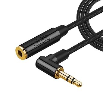 CableCreation 3.5mm Headphone Extension Cable 1.5FT/0.45m, Right Angle 3.5mm Audio Stereo Cable with Silver-Plating Copper for iPhones, Tablets, Beats, PS4 Headset, Home/Car Stereos, Black