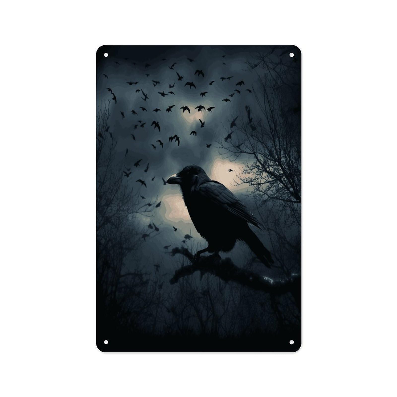 Fekiloot Style Night Crow Wall Decor Metal Signs Tin Signs Poster