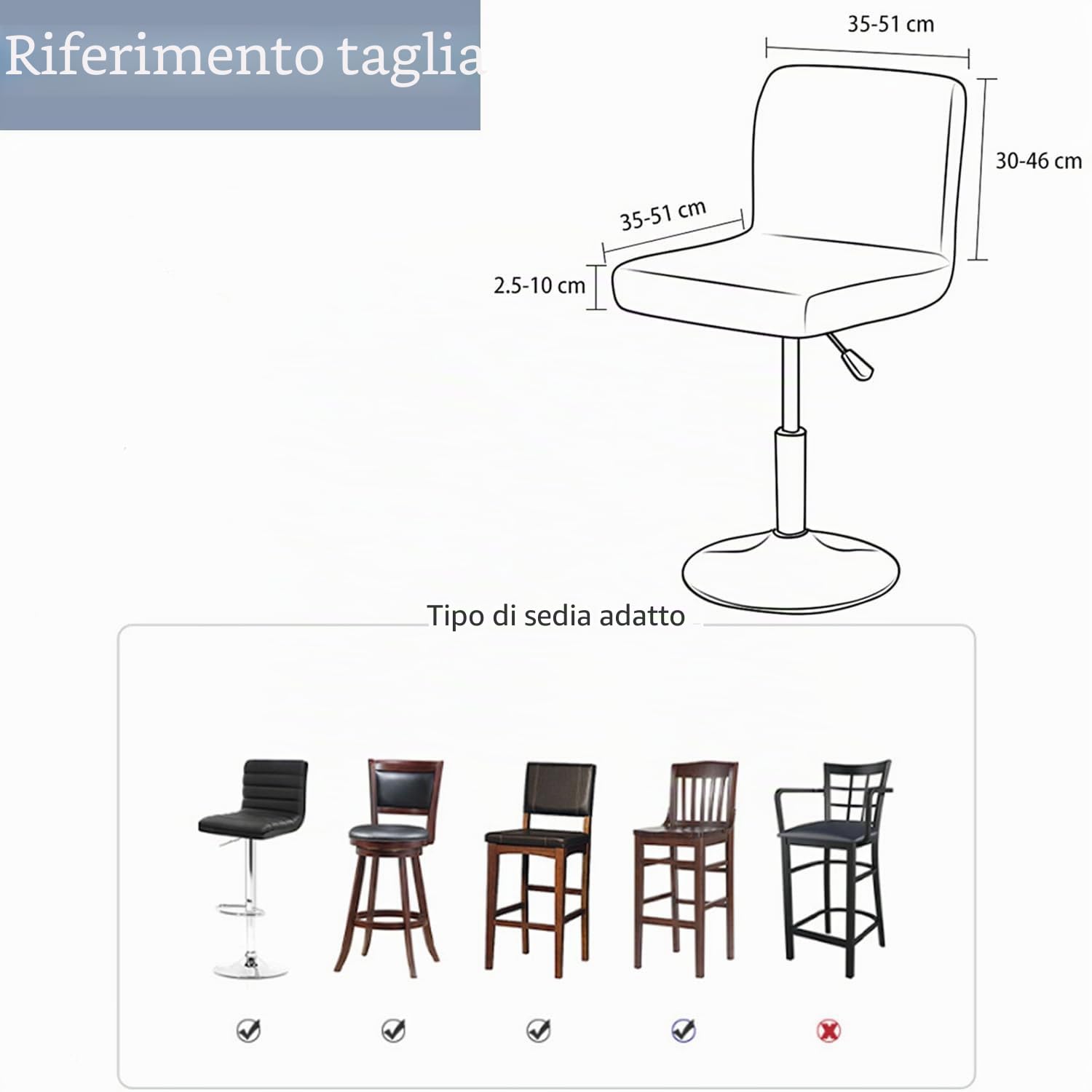 Copri Sgabello Da Bar Con Schienale, Coprisedili Per Sgabelli Da Bar Con Rivestimento, Fodera Per Sgabello Da Bar Rimovibile e Lavabile, Disegno Elastico (nero) (cielo blu)