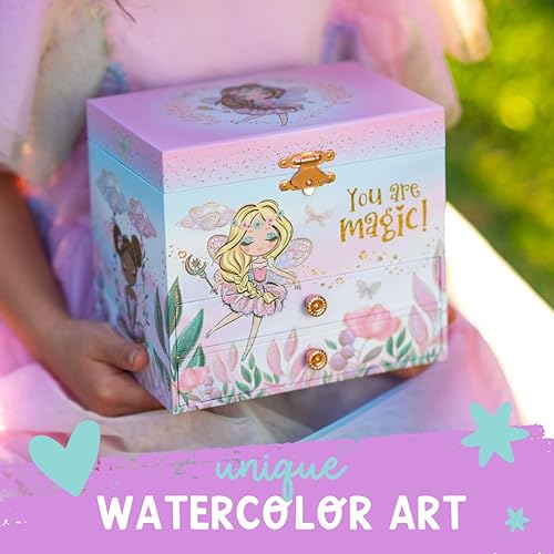 Miniatura 4 de Giggle & Honey Joyero musical de hadas para niñas, caja de música para niños con hada giratoria y espejo, regalos de cumpleaños de princesa para